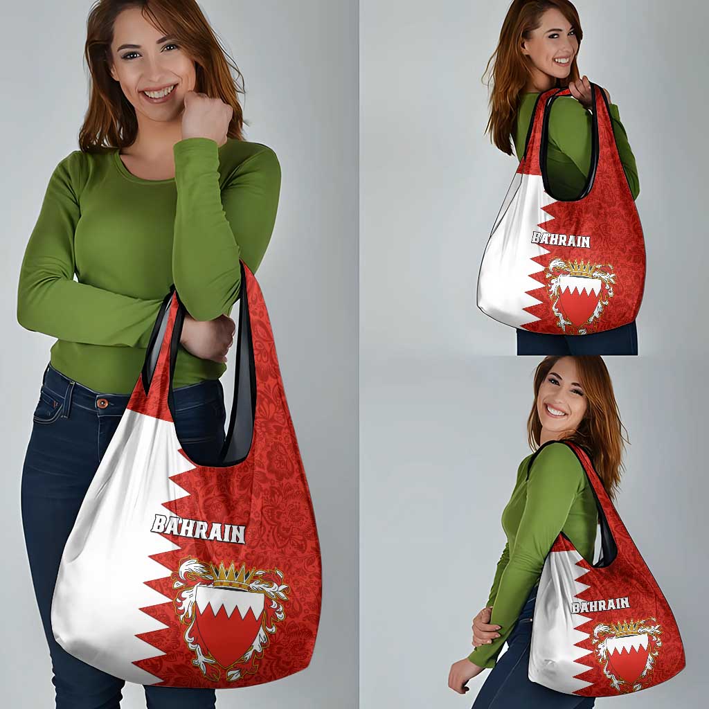 Bahrain Independence Day Grocery Bag Bahrayn Coat Of Arms Floral Pattern