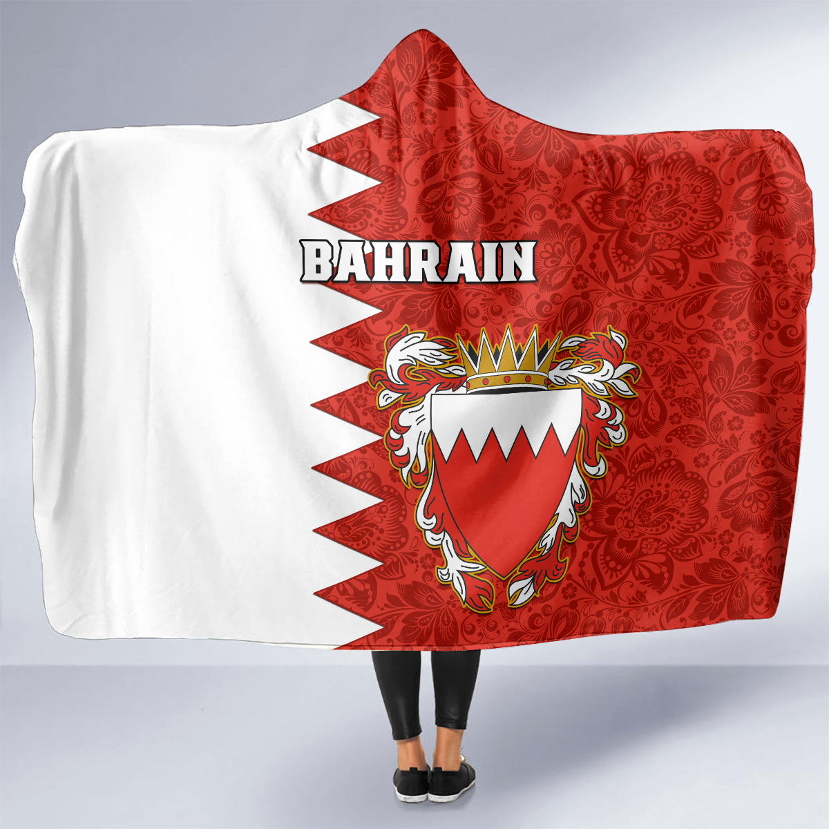 bahrain-independence-day-hooded-blanket-bahrayn-coat-of-arms-floral-pattern