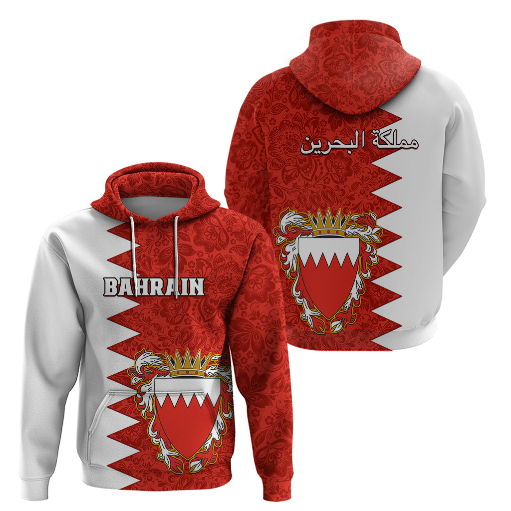 Bahrain Independence Day Hoodie Bahrayn Coat Of Arms Floral Pattern - Wonder Print Shop