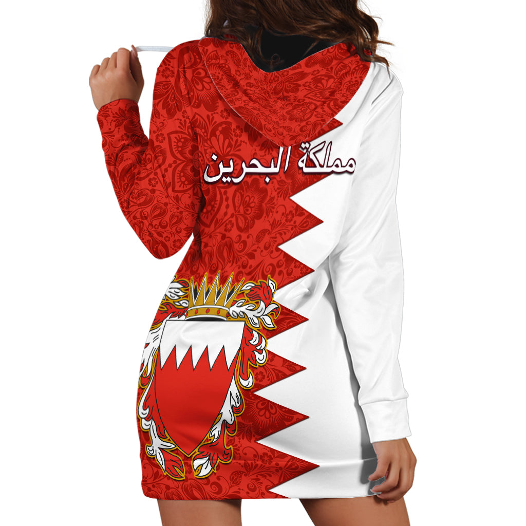 Bahrain Independence Day Hoodie Dress Bahrayn Coat Of Arms Floral Pattern - Wonder Print Shop