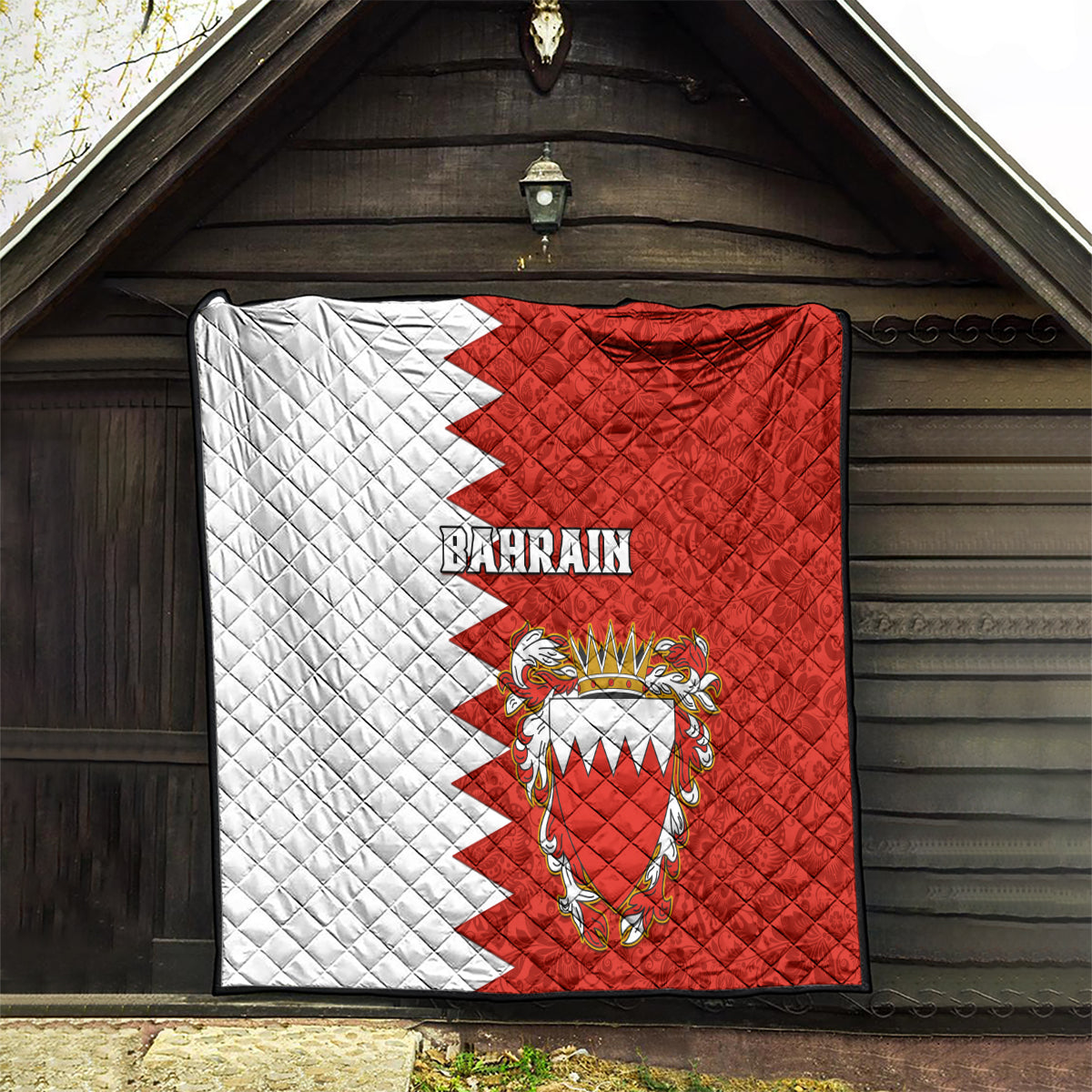Bahrain Independence Day Quilt Bahrayn Coat Of Arms Floral Pattern - Wonder Print Shop