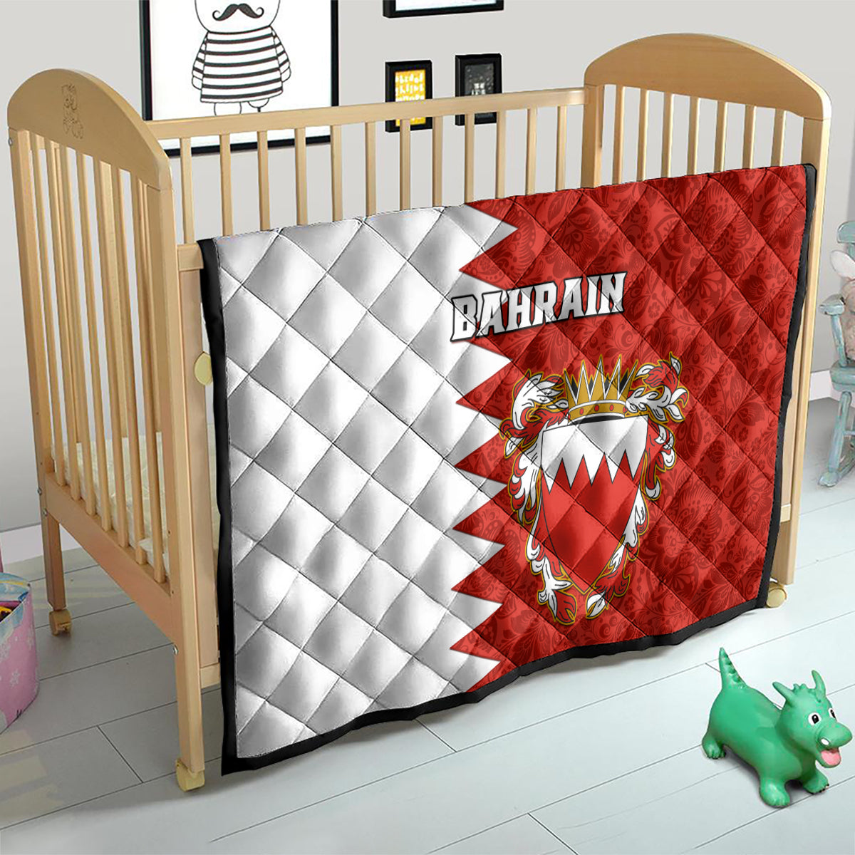 Bahrain Independence Day Quilt Bahrayn Coat Of Arms Floral Pattern - Wonder Print Shop