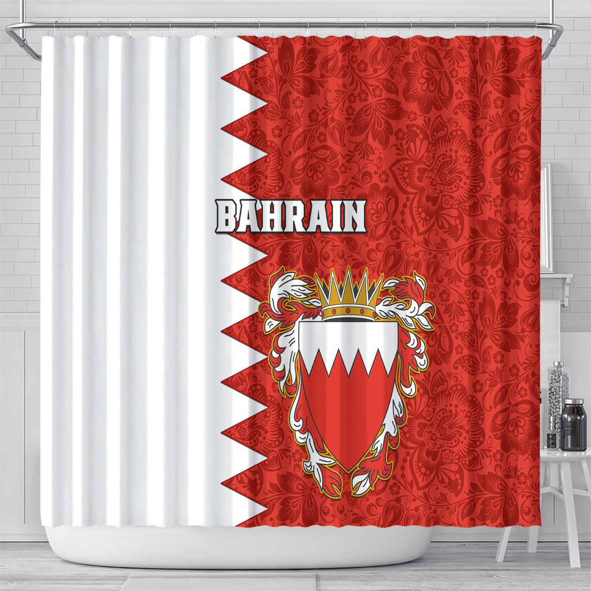 bahrain-independence-day-shower-curtain-bahrayn-coat-of-arms-floral-pattern