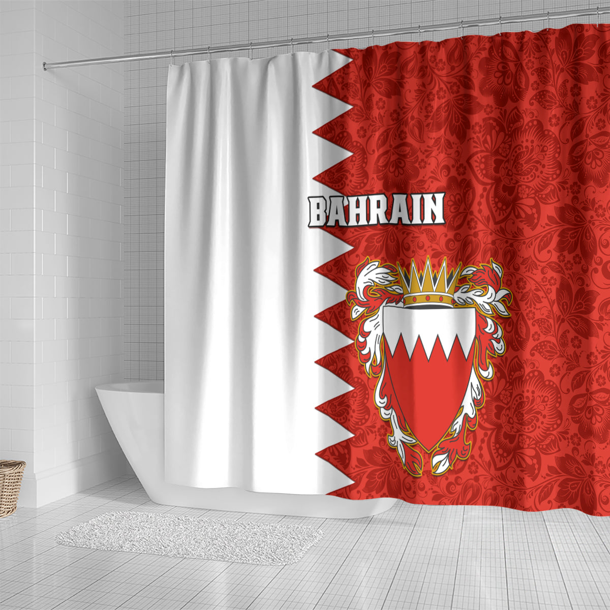 bahrain-independence-day-shower-curtain-bahrayn-coat-of-arms-floral-pattern