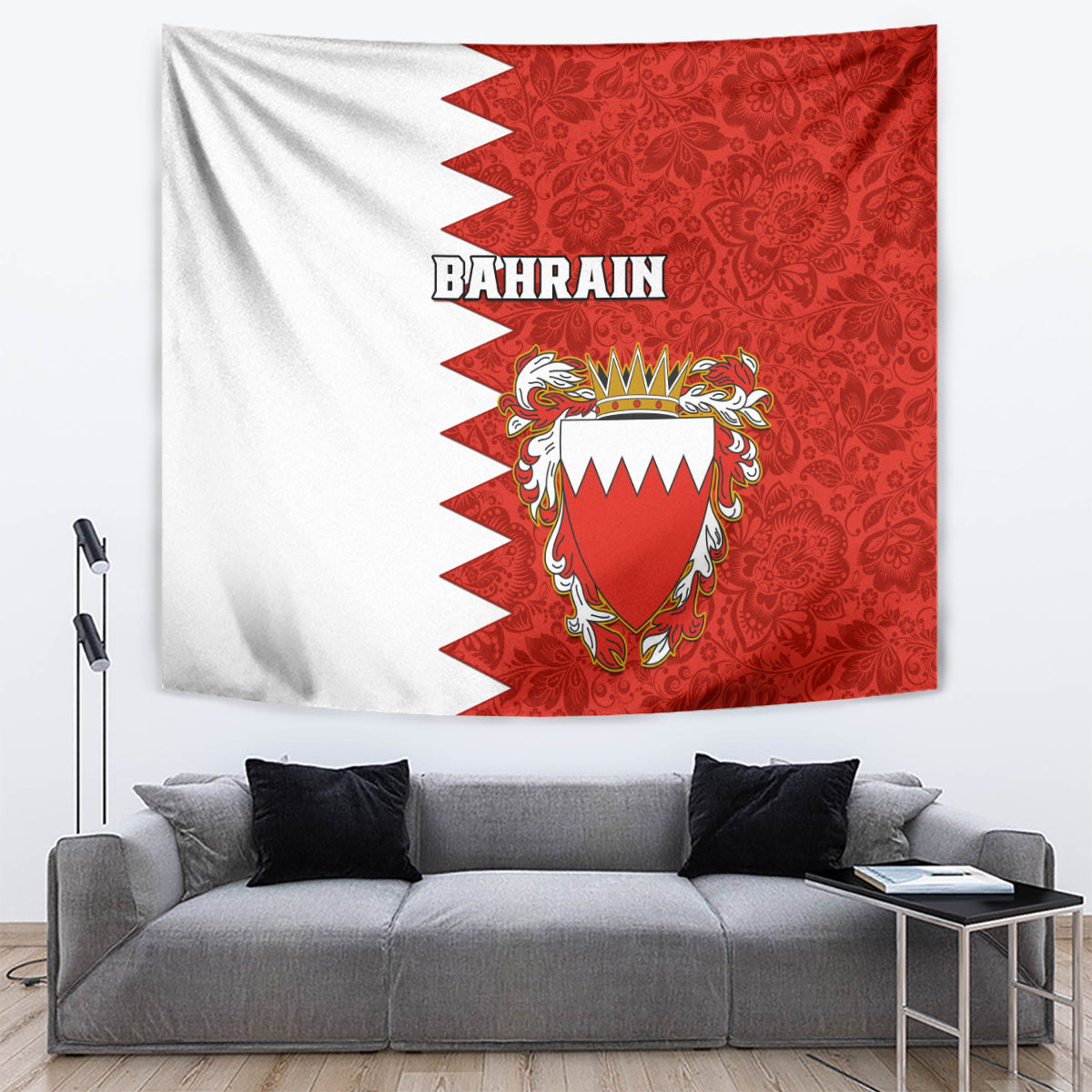 Bahrain Independence Day Tapestry Bahrayn Coat Of Arms Floral Pattern - Wonder Print Shop