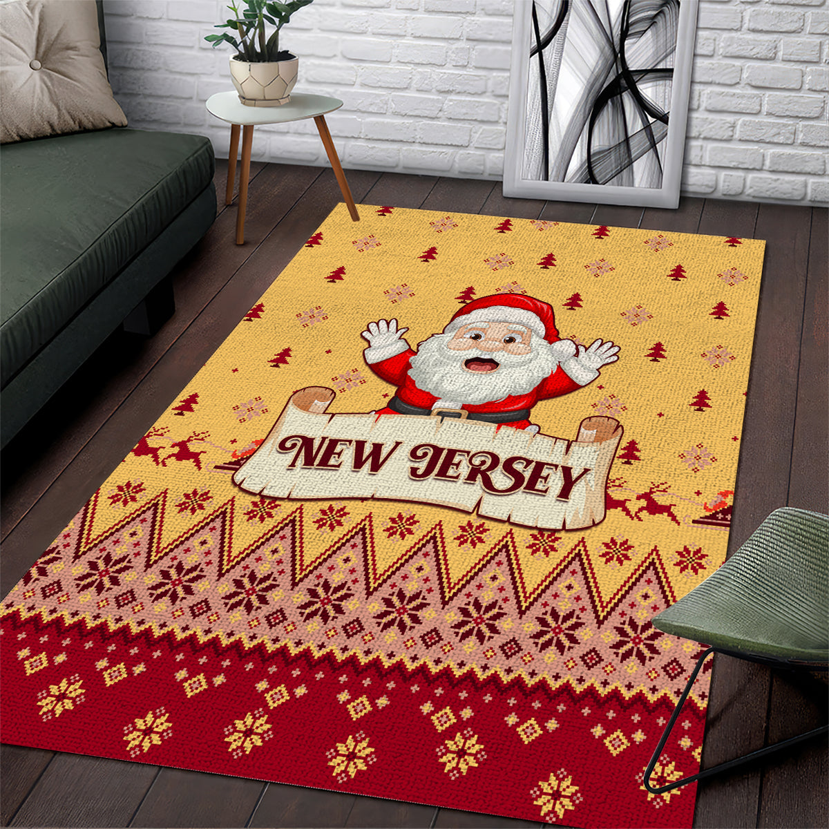 New Jersey Christmas Area Rug Cheerful Santa Claus Xmas Pattern - Wonder Print Shop