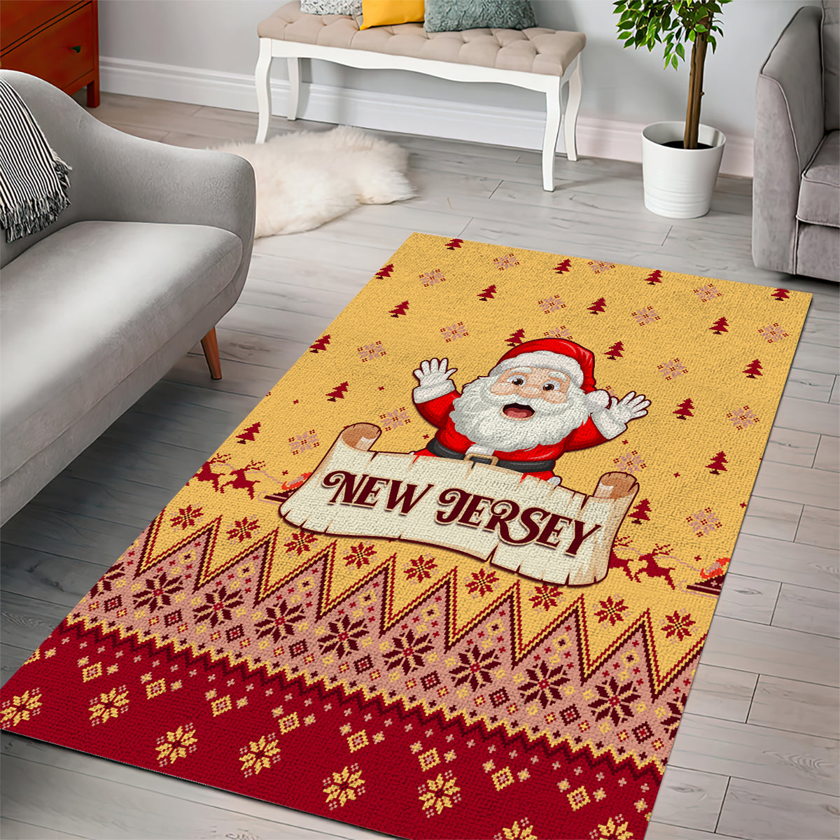 New Jersey Christmas Area Rug Cheerful Santa Claus Xmas Pattern - Wonder Print Shop