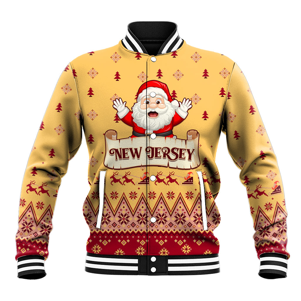 New Jersey Christmas Baseball Jacket Cheerful Santa Claus Xmas Pattern - Wonder Print Shop