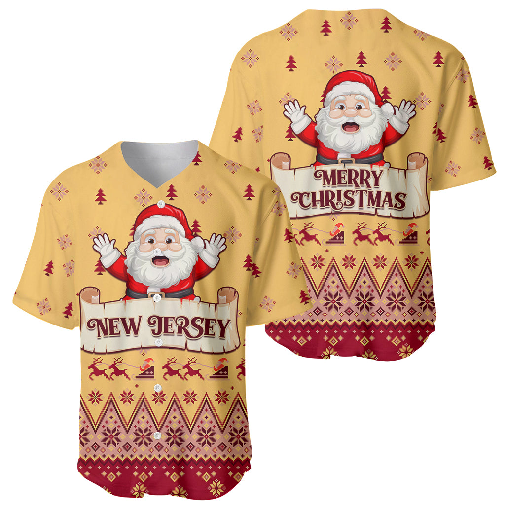 New Jersey Christmas Baseball Jersey Cheerful Santa Claus Xmas Pattern - Wonder Print Shop