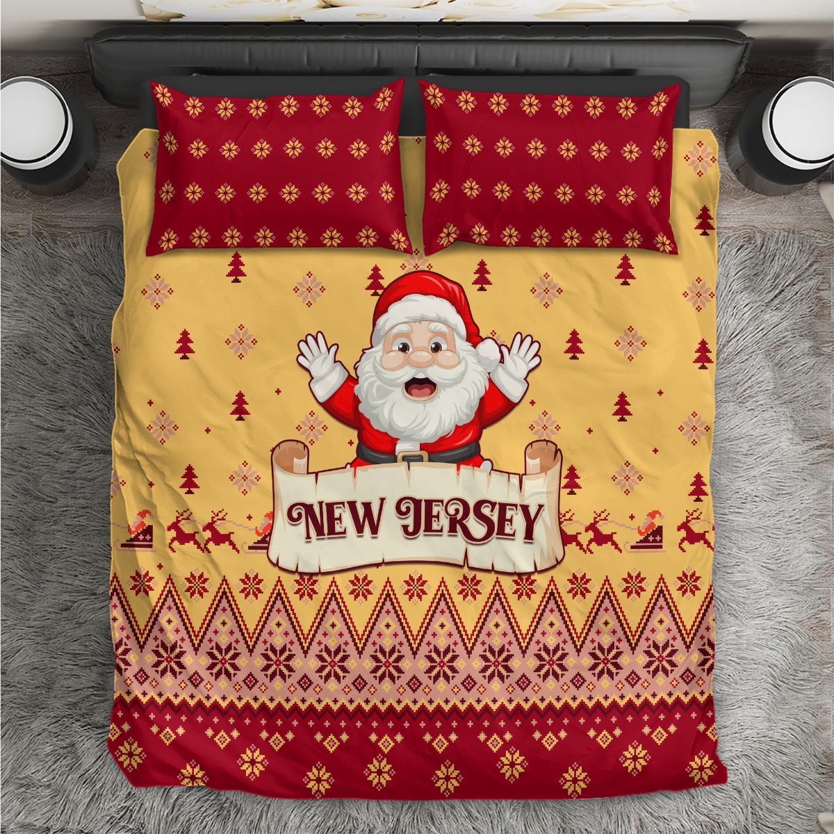 New Jersey Christmas Bedding Set Cheerful Santa Claus Xmas Pattern - Wonder Print Shop