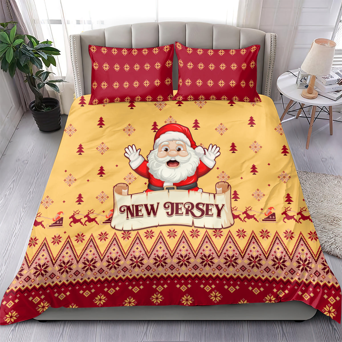 New Jersey Christmas Bedding Set Cheerful Santa Claus Xmas Pattern - Wonder Print Shop