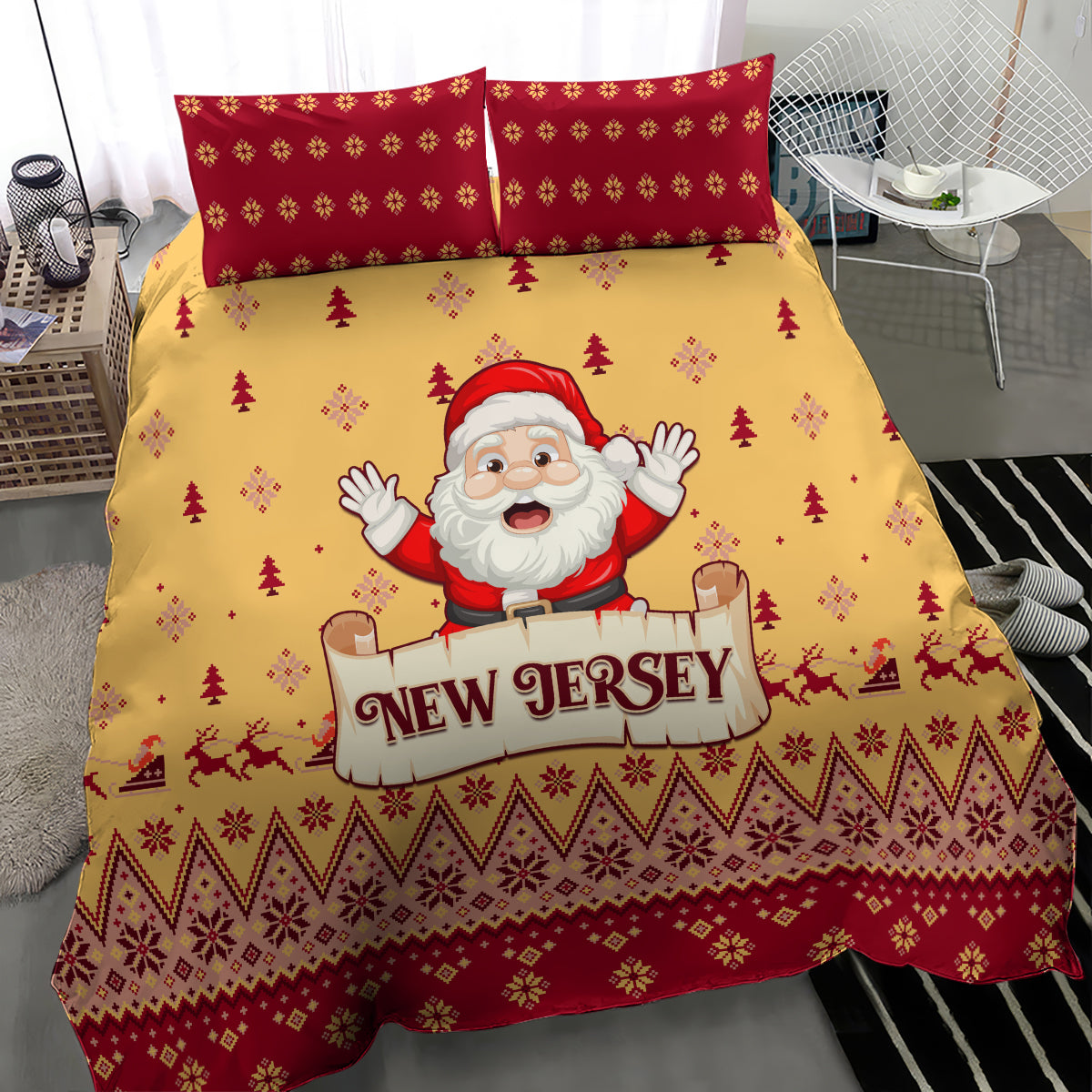 New Jersey Christmas Bedding Set Cheerful Santa Claus Xmas Pattern - Wonder Print Shop