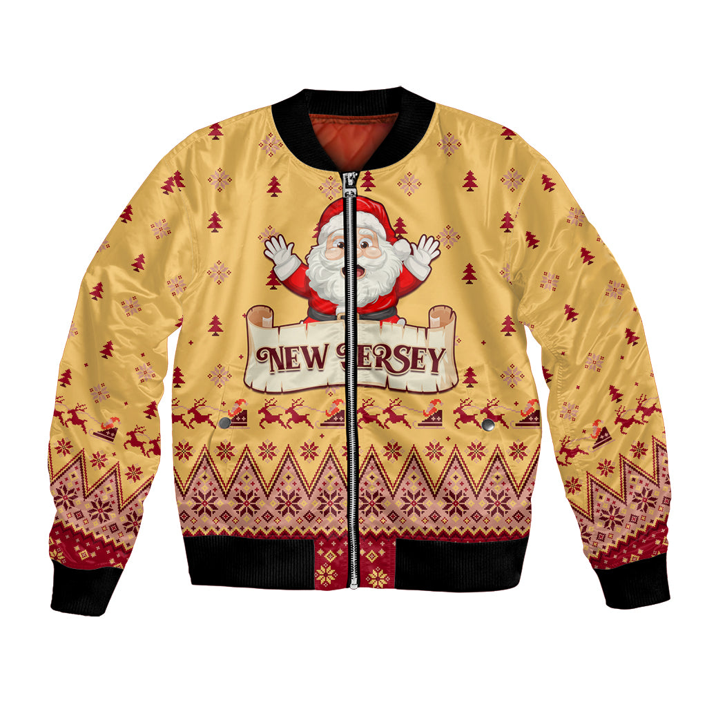 New Jersey Christmas Bomber Jacket Cheerful Santa Claus Xmas Pattern - Wonder Print Shop