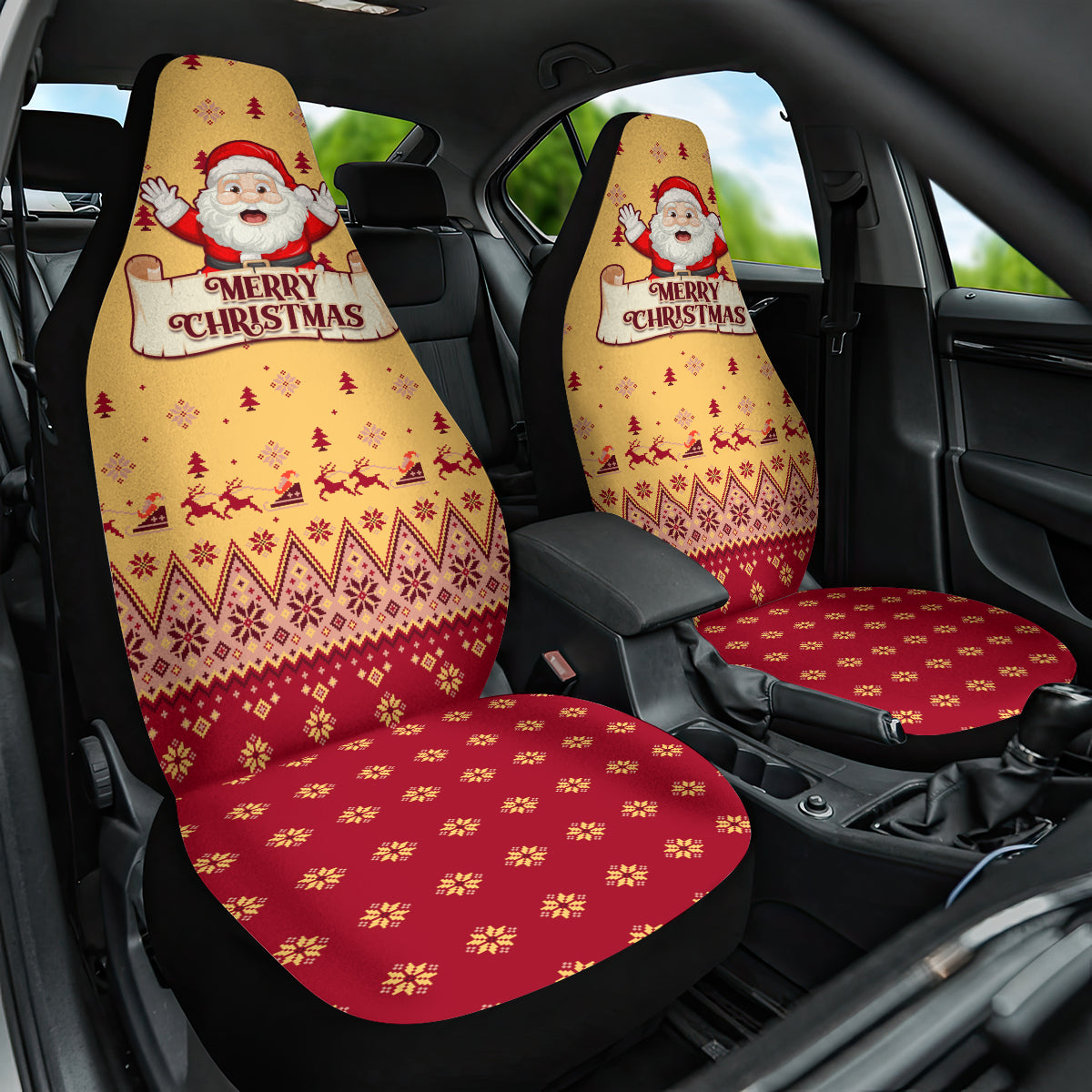 New Jersey Christmas Car Seat Cover Cheerful Santa Claus Xmas Pattern - Wonder Print Shop