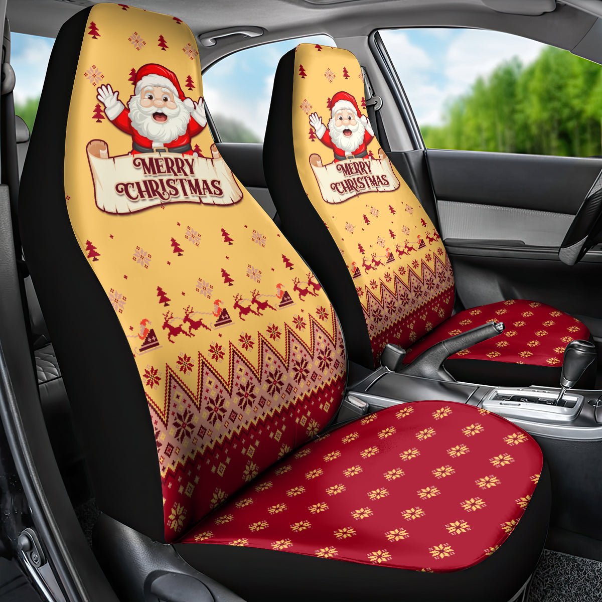 New Jersey Christmas Car Seat Cover Cheerful Santa Claus Xmas Pattern - Wonder Print Shop
