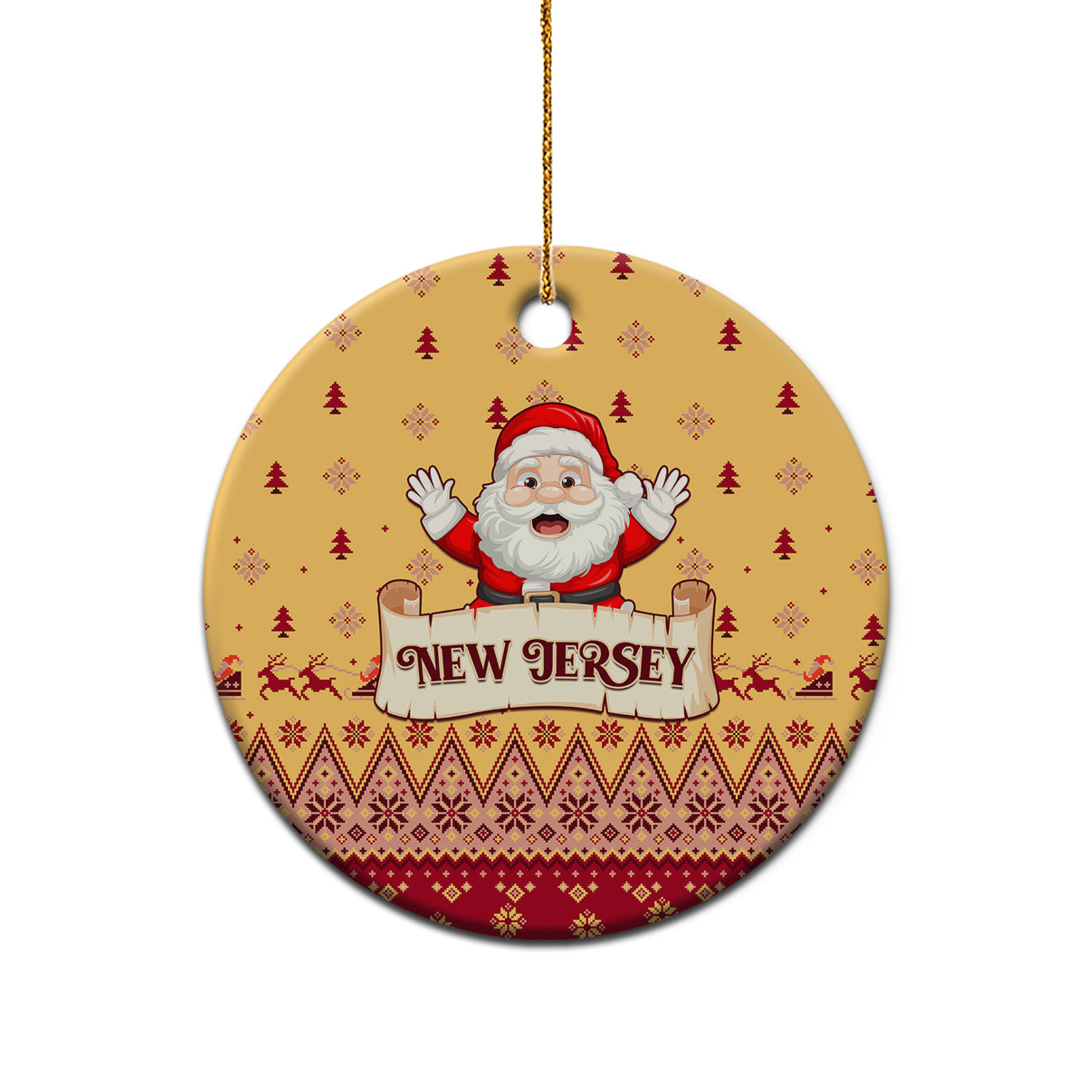 New Jersey Christmas Ceramic Ornament Cheerful Santa Claus Xmas Pattern - Wonder Print Shop
