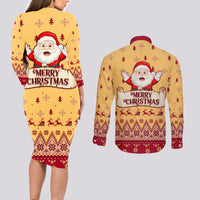 New Jersey Christmas Couples Matching Long Sleeve Bodycon Dress and Long Sleeve Button Shirt Cheerful Santa Claus Xmas Pattern - Wonder Print Shop
