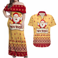 New Jersey Christmas Couples Matching Off Shoulder Maxi Dress and Hawaiian Shirt Cheerful Santa Claus Xmas Pattern - Wonder Print Shop