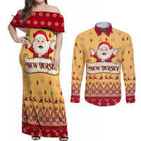 New Jersey Christmas Couples Matching Off Shoulder Maxi Dress and Long Sleeve Button Shirt Cheerful Santa Claus Xmas Pattern - Wonder Print Shop