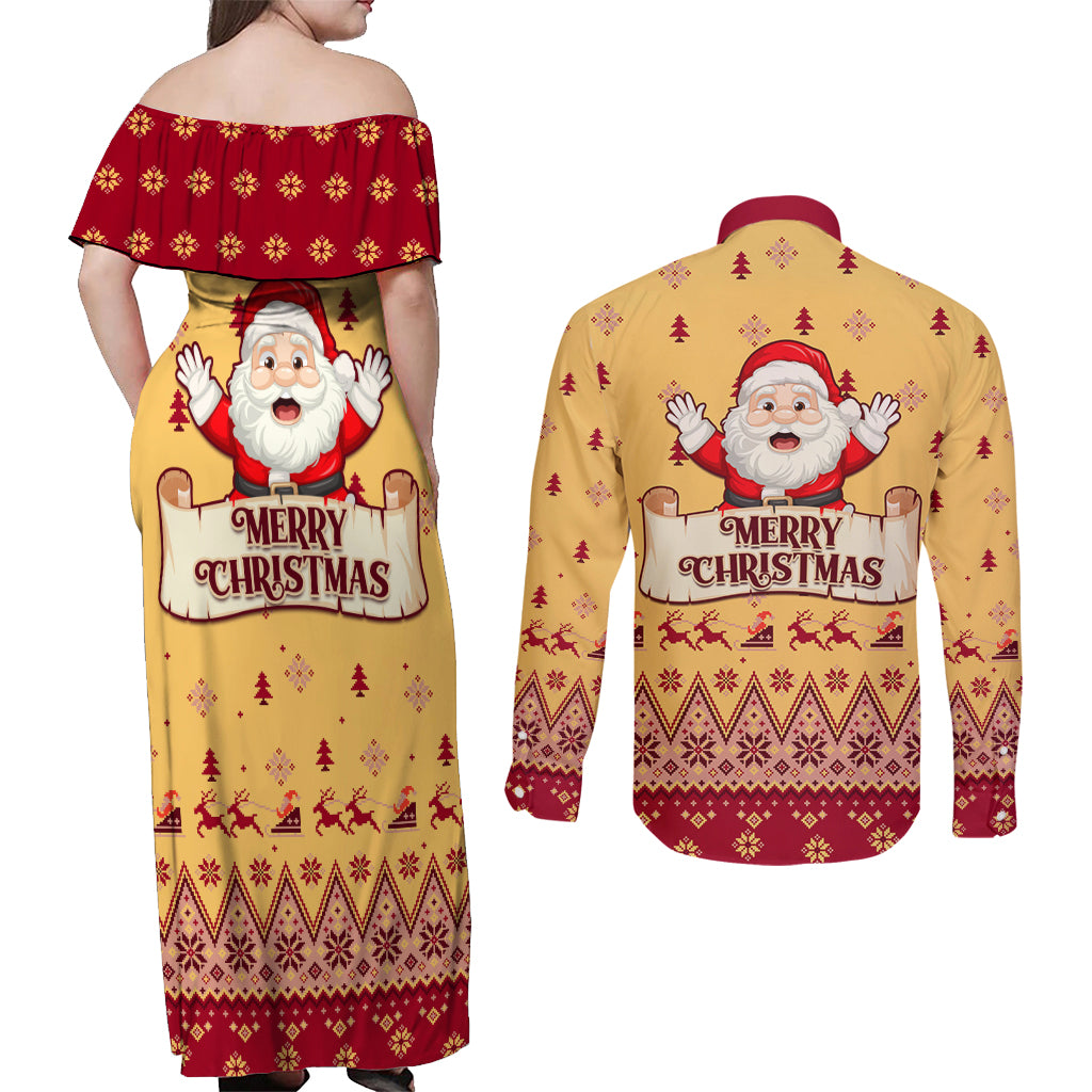New Jersey Christmas Couples Matching Off Shoulder Maxi Dress and Long Sleeve Button Shirt Cheerful Santa Claus Xmas Pattern - Wonder Print Shop