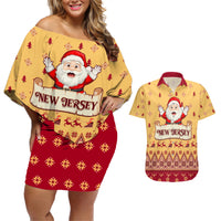 New Jersey Christmas Couples Matching Off Shoulder Short Dress and Hawaiian Shirt Cheerful Santa Claus Xmas Pattern - Wonder Print Shop