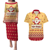 New Jersey Christmas Couples Matching Puletasi Dress and Hawaiian Shirt Cheerful Santa Claus Xmas Pattern - Wonder Print Shop