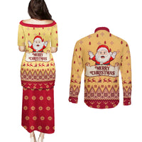 New Jersey Christmas Couples Matching Puletasi Dress and Long Sleeve Button Shirt Cheerful Santa Claus Xmas Pattern - Wonder Print Shop