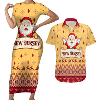 New Jersey Christmas Couples Matching Short Sleeve Bodycon Dress and Hawaiian Shirt Cheerful Santa Claus Xmas Pattern - Wonder Print Shop