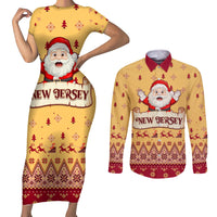 New Jersey Christmas Couples Matching Short Sleeve Bodycon Dress and Long Sleeve Button Shirt Cheerful Santa Claus Xmas Pattern - Wonder Print Shop