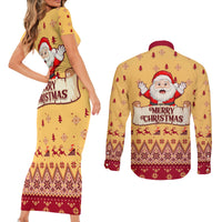 New Jersey Christmas Couples Matching Short Sleeve Bodycon Dress and Long Sleeve Button Shirt Cheerful Santa Claus Xmas Pattern - Wonder Print Shop