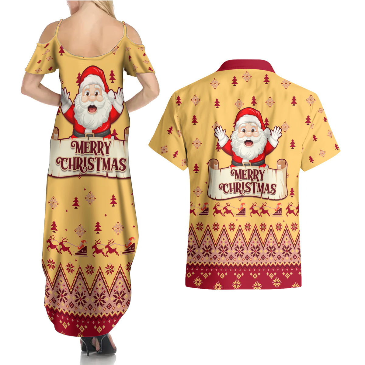 New Jersey Christmas Couples Matching Summer Maxi Dress and Hawaiian Shirt Cheerful Santa Claus Xmas Pattern - Wonder Print Shop