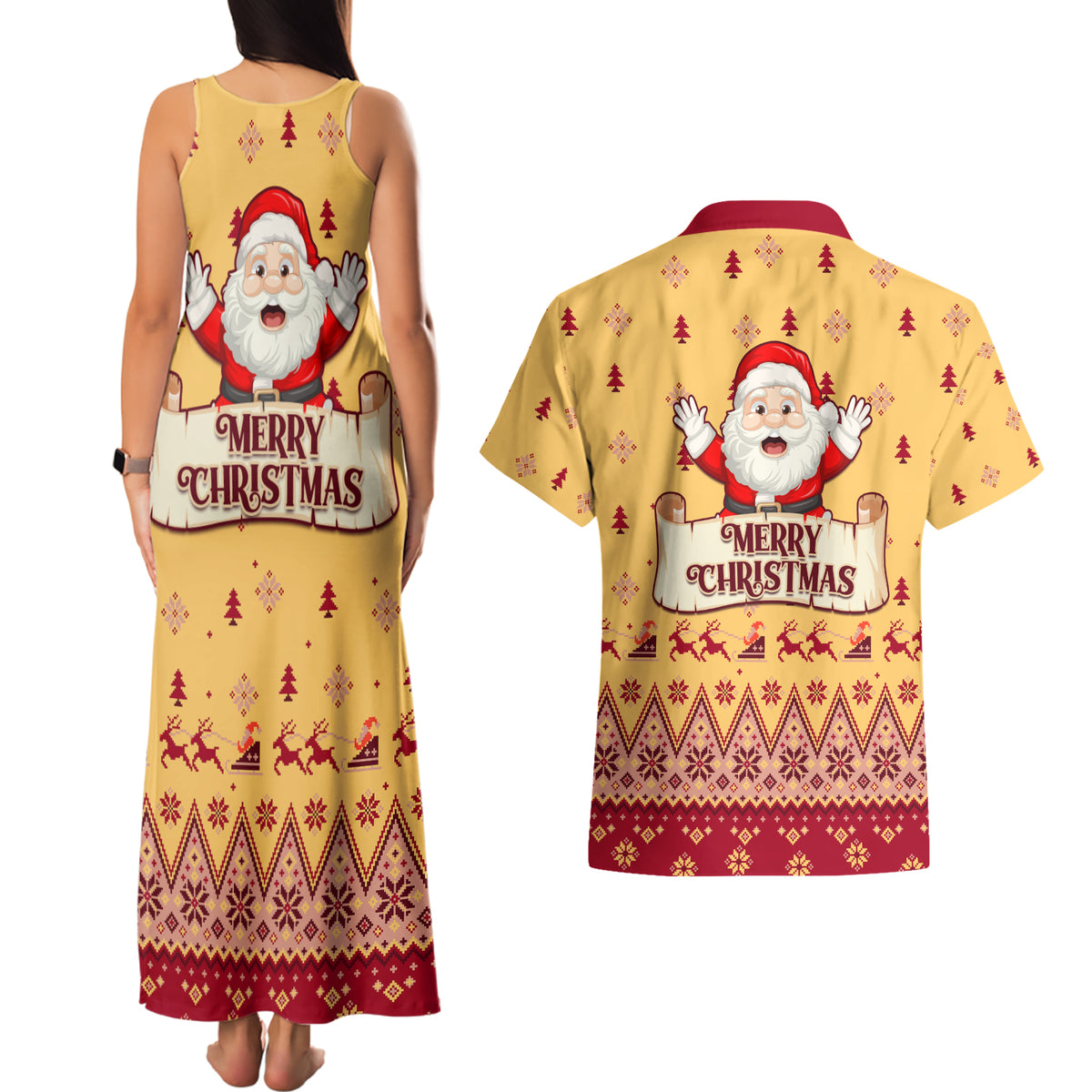 New Jersey Christmas Couples Matching Tank Maxi Dress and Hawaiian Shirt Cheerful Santa Claus Xmas Pattern - Wonder Print Shop