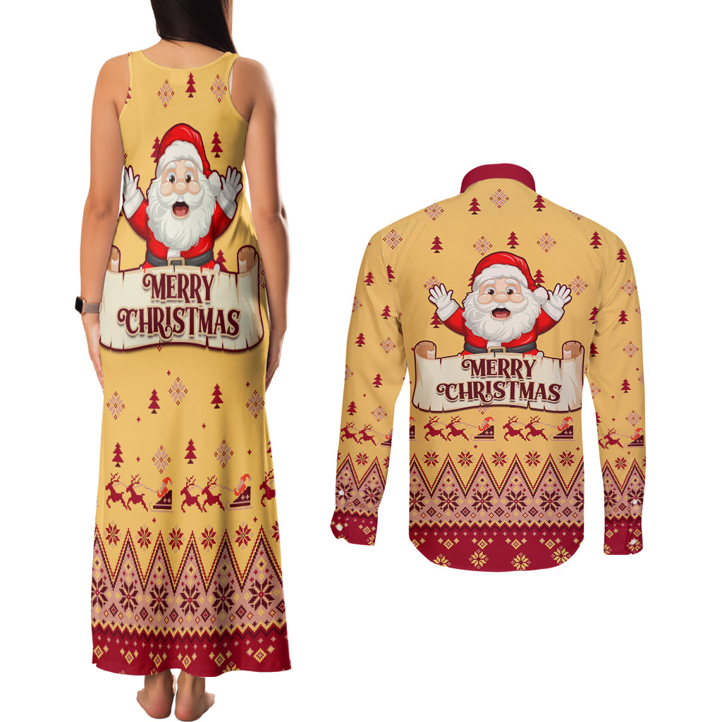 New Jersey Christmas Couples Matching Tank Maxi Dress and Long Sleeve Button Shirt Cheerful Santa Claus Xmas Pattern - Wonder Print Shop