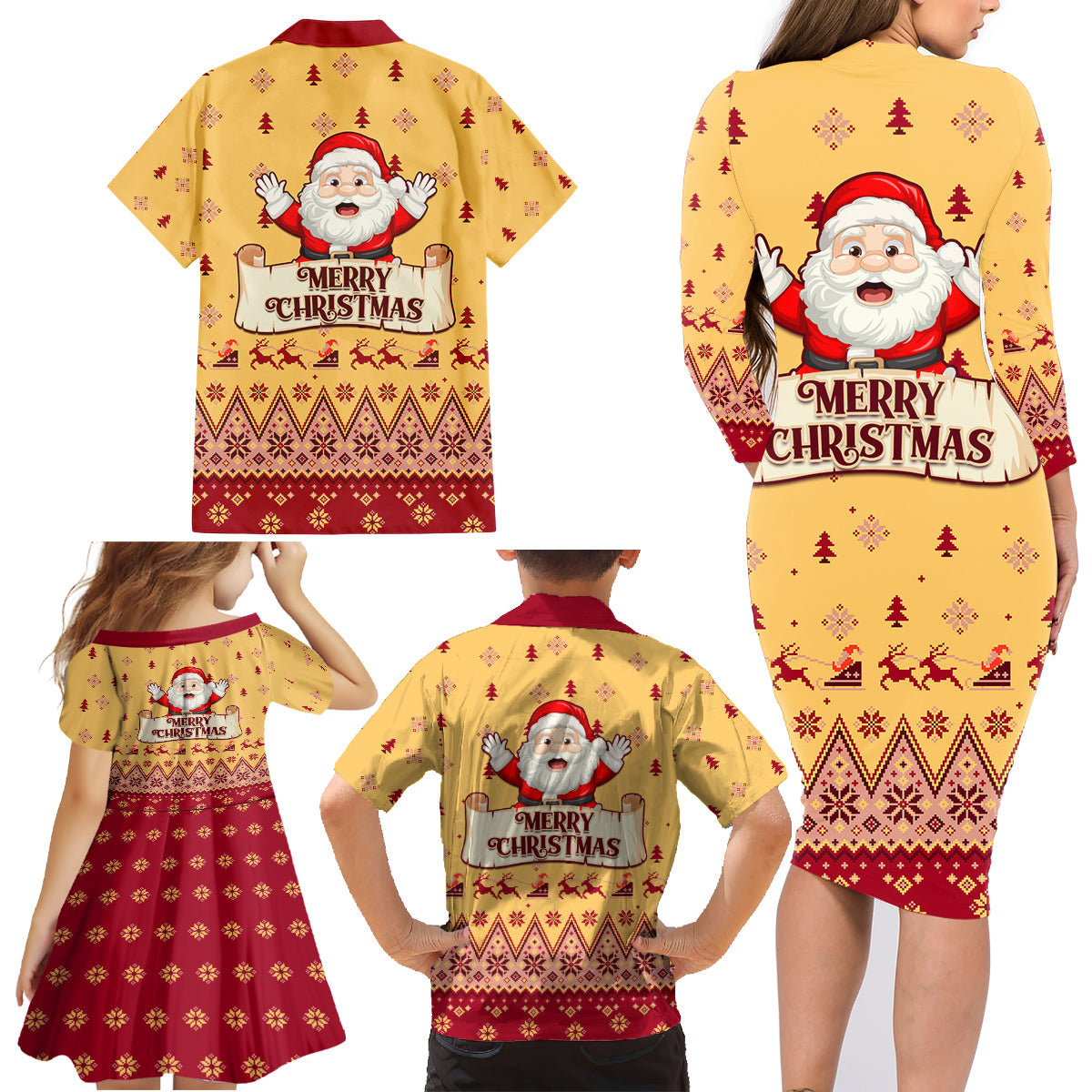 New Jersey Christmas Family Matching Long Sleeve Bodycon Dress and Hawaiian Shirt Cheerful Santa Claus Xmas Pattern - Wonder Print Shop