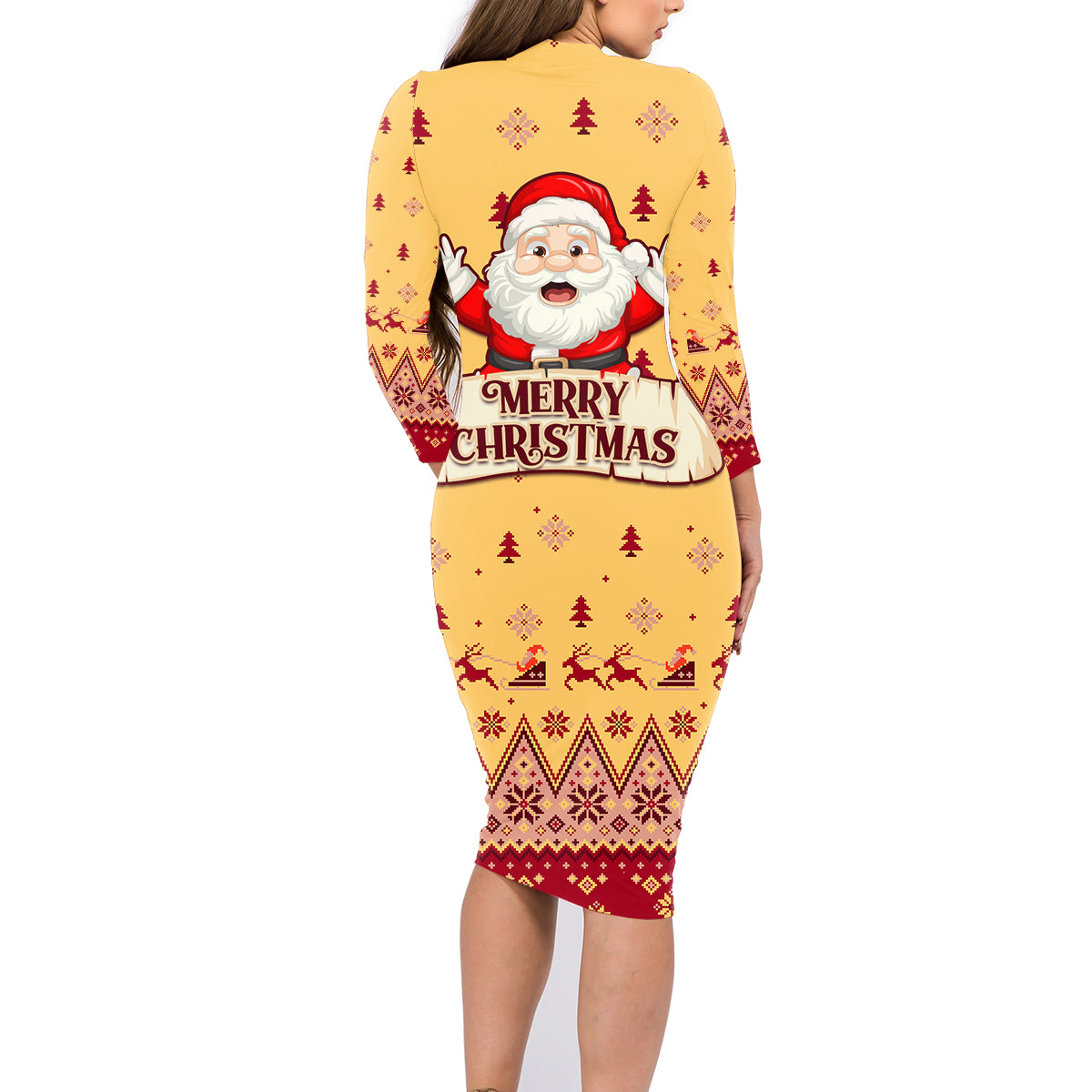 New Jersey Christmas Family Matching Long Sleeve Bodycon Dress and Hawaiian Shirt Cheerful Santa Claus Xmas Pattern - Wonder Print Shop