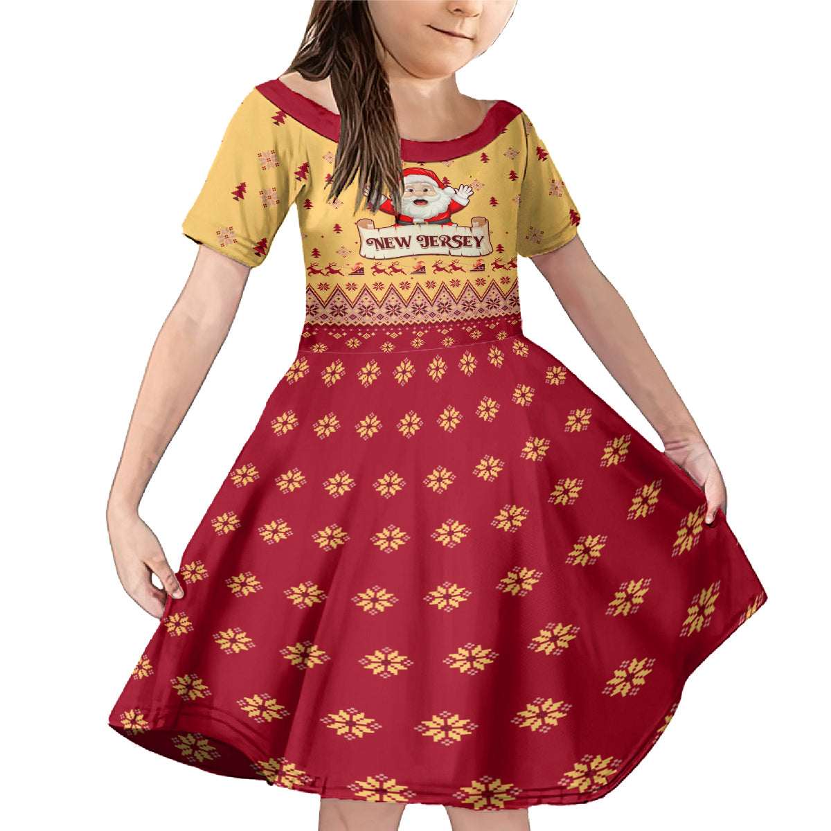 New Jersey Christmas Family Matching Mermaid Dress and Hawaiian Shirt Cheerful Santa Claus Xmas Pattern - Wonder Print Shop