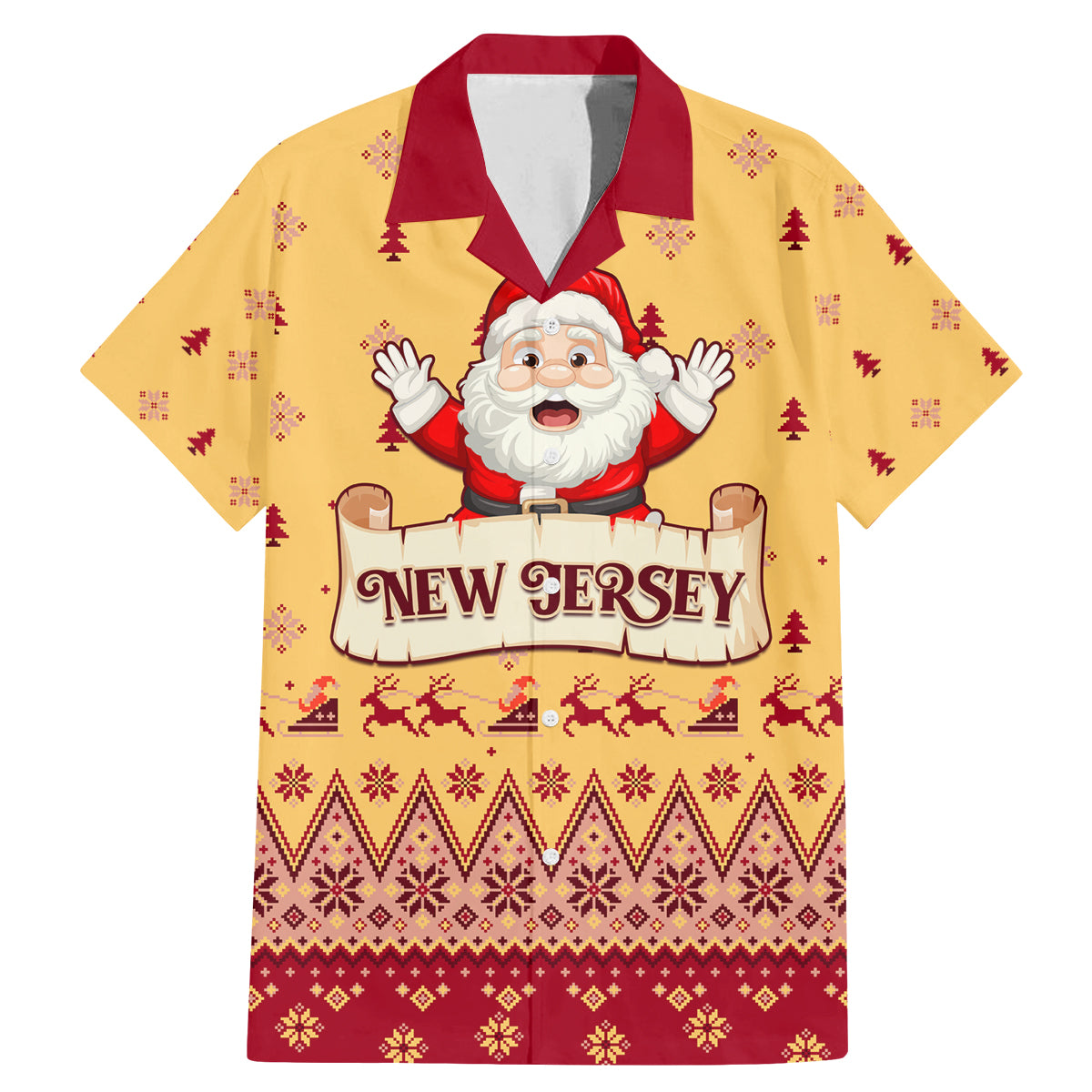 New Jersey Christmas Family Matching Mermaid Dress and Hawaiian Shirt Cheerful Santa Claus Xmas Pattern - Wonder Print Shop