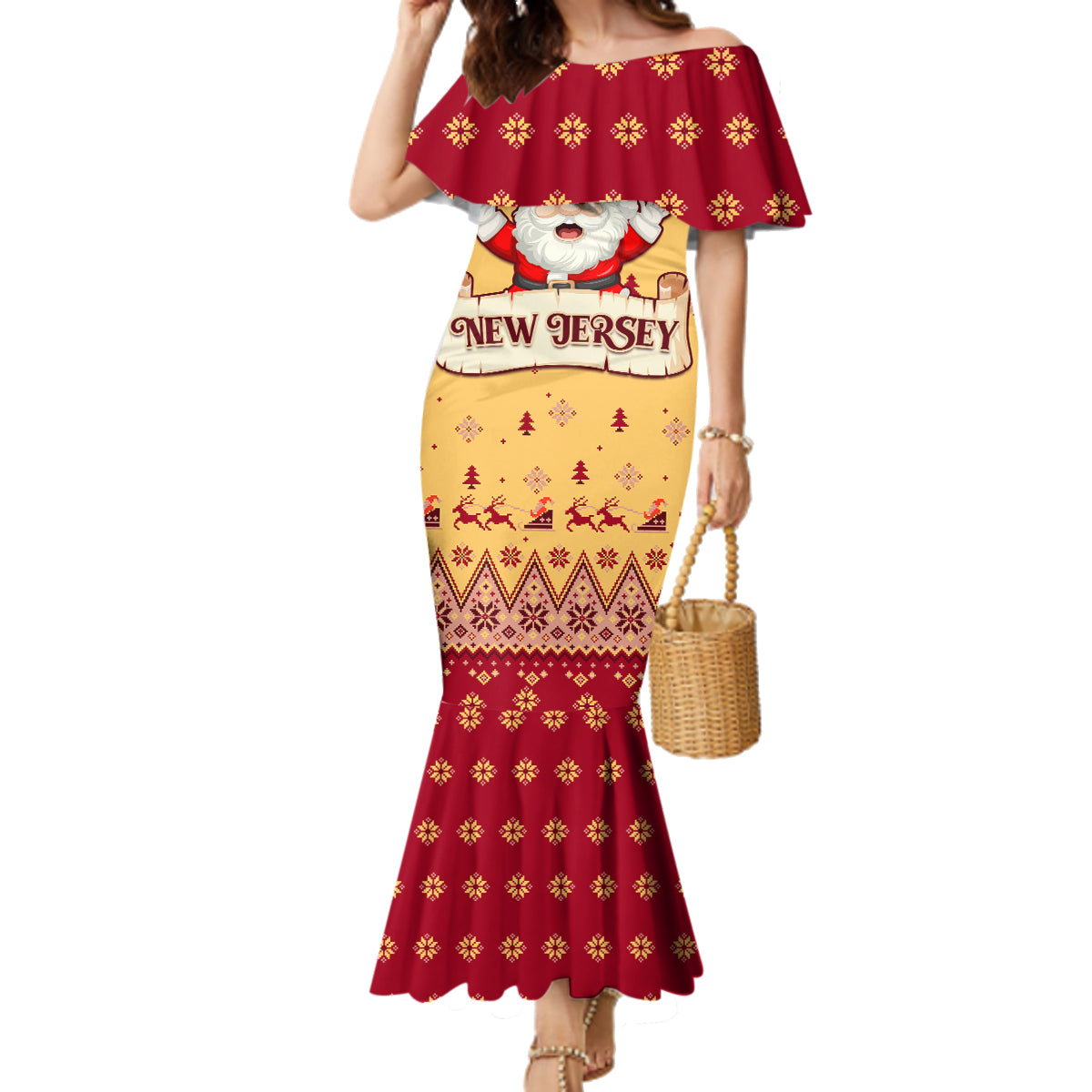 New Jersey Christmas Family Matching Mermaid Dress and Hawaiian Shirt Cheerful Santa Claus Xmas Pattern - Wonder Print Shop