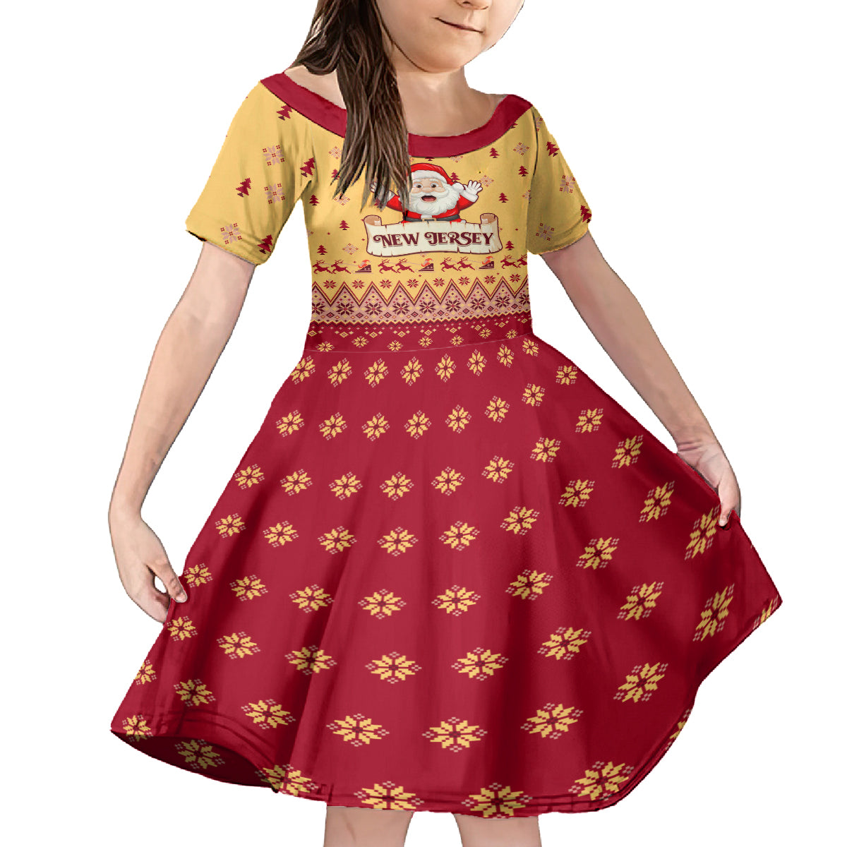 New Jersey Christmas Family Matching Off Shoulder Short Dress and Hawaiian Shirt Cheerful Santa Claus Xmas Pattern - Wonder Print Shop