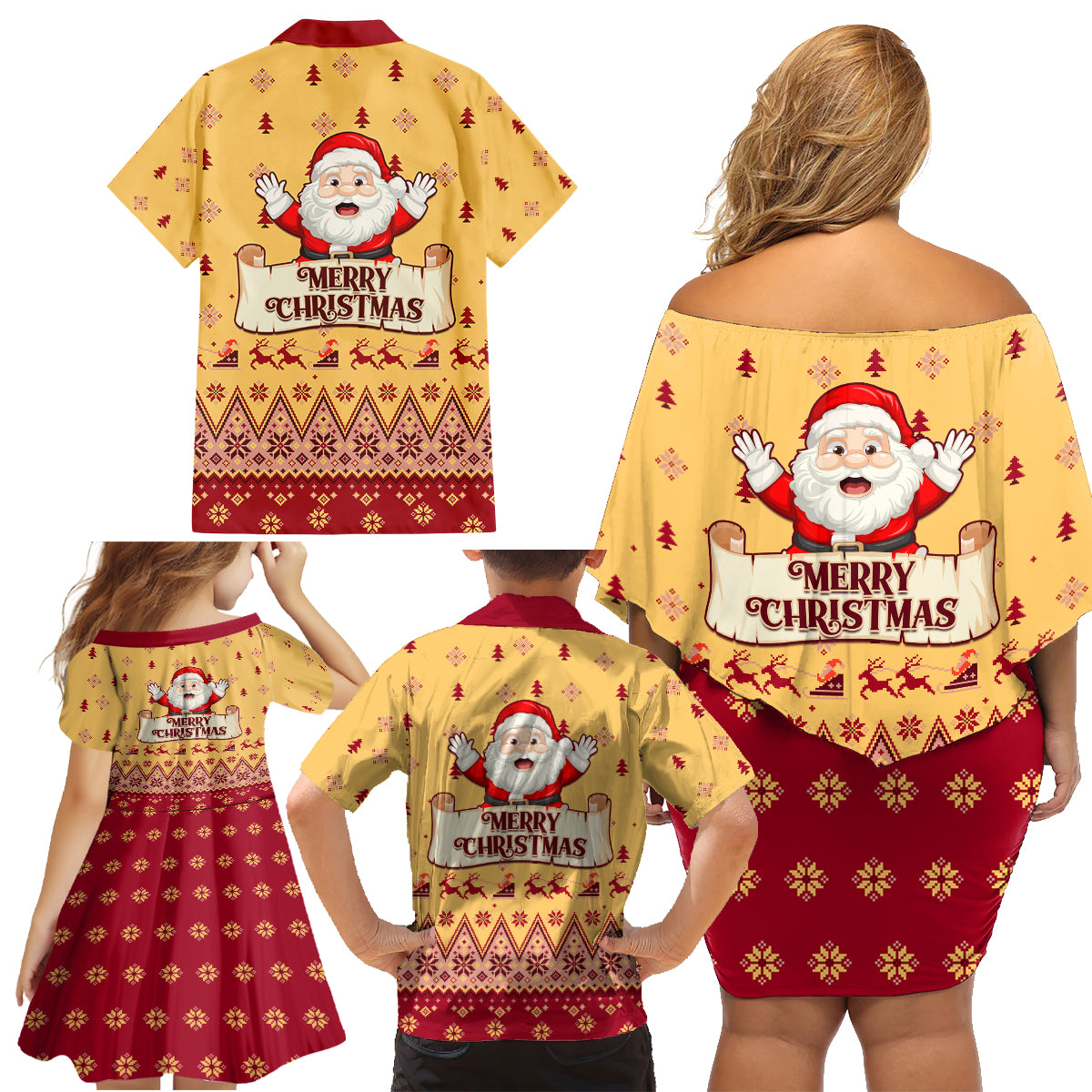 New Jersey Christmas Family Matching Off Shoulder Short Dress and Hawaiian Shirt Cheerful Santa Claus Xmas Pattern - Wonder Print Shop