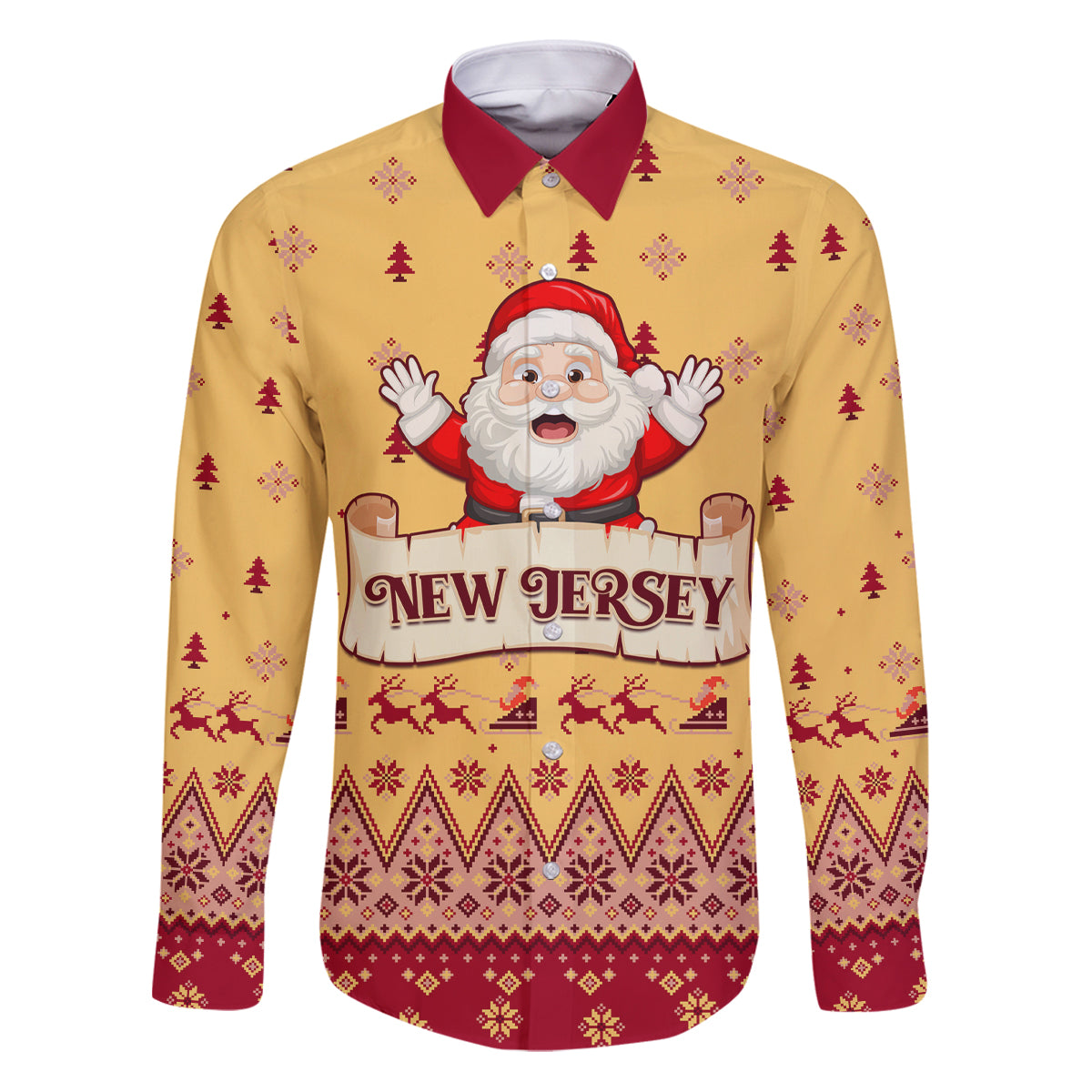 New Jersey Christmas Family Matching Puletasi Dress and Hawaiian Shirt Cheerful Santa Claus Xmas Pattern - Wonder Print Shop