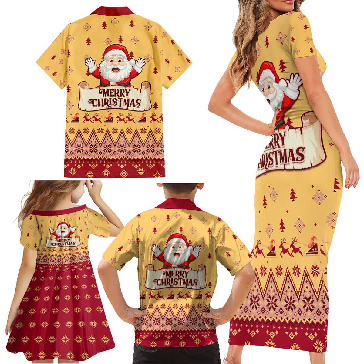 New Jersey Christmas Family Matching Short Sleeve Bodycon Dress and Hawaiian Shirt Cheerful Santa Claus Xmas Pattern - Wonder Print Shop