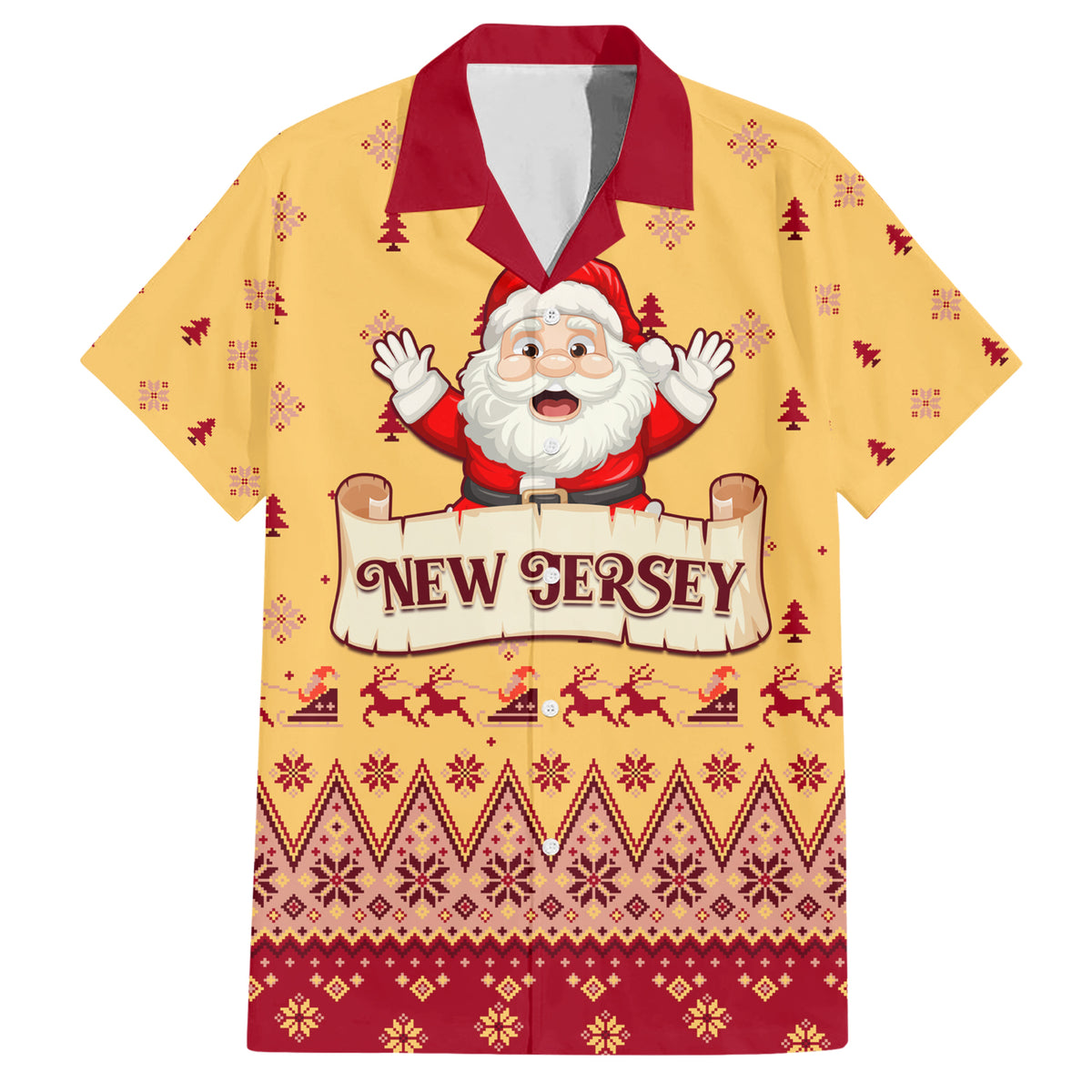 New Jersey Christmas Family Matching Short Sleeve Bodycon Dress and Hawaiian Shirt Cheerful Santa Claus Xmas Pattern - Wonder Print Shop