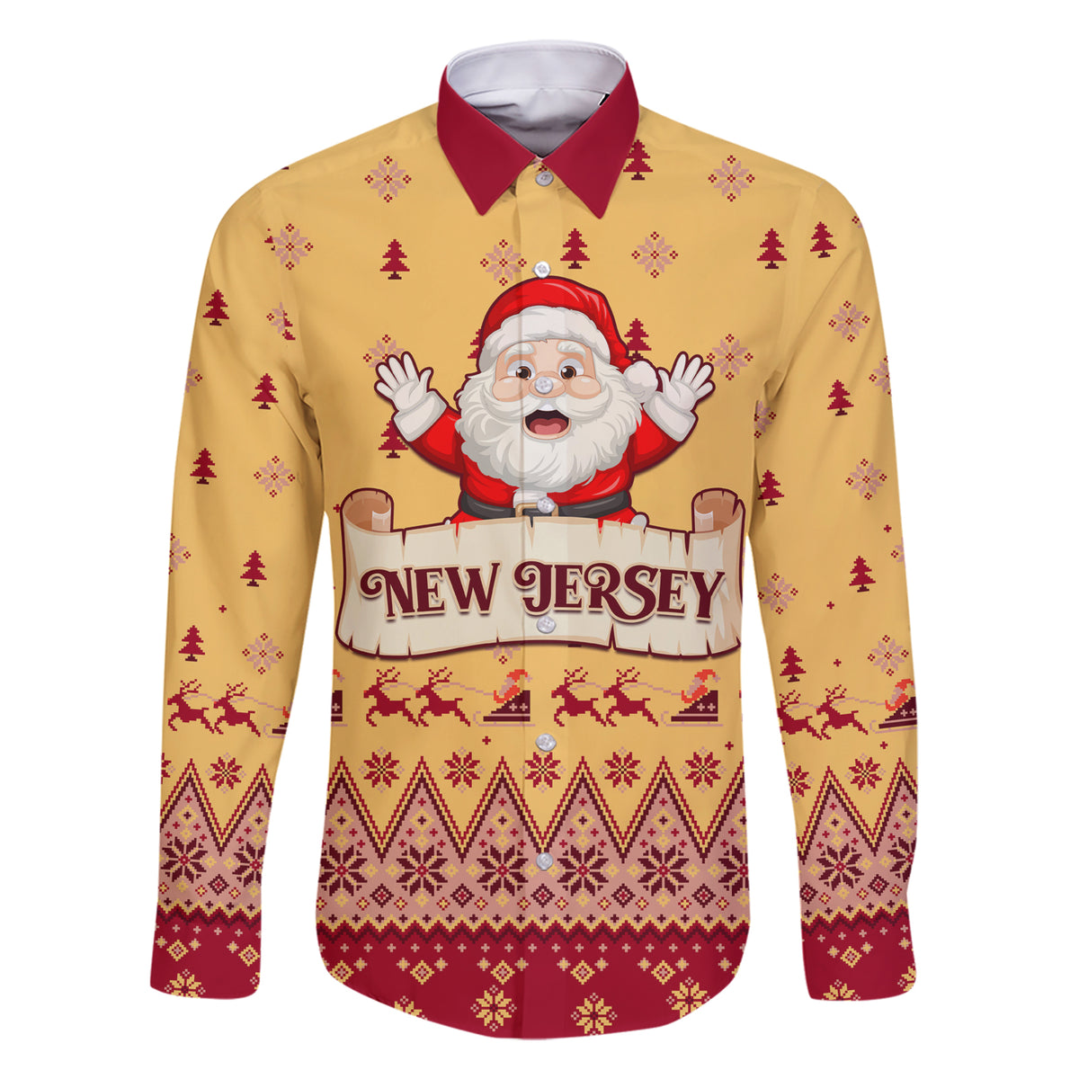 New Jersey Christmas Family Matching Short Sleeve Bodycon Dress and Hawaiian Shirt Cheerful Santa Claus Xmas Pattern - Wonder Print Shop