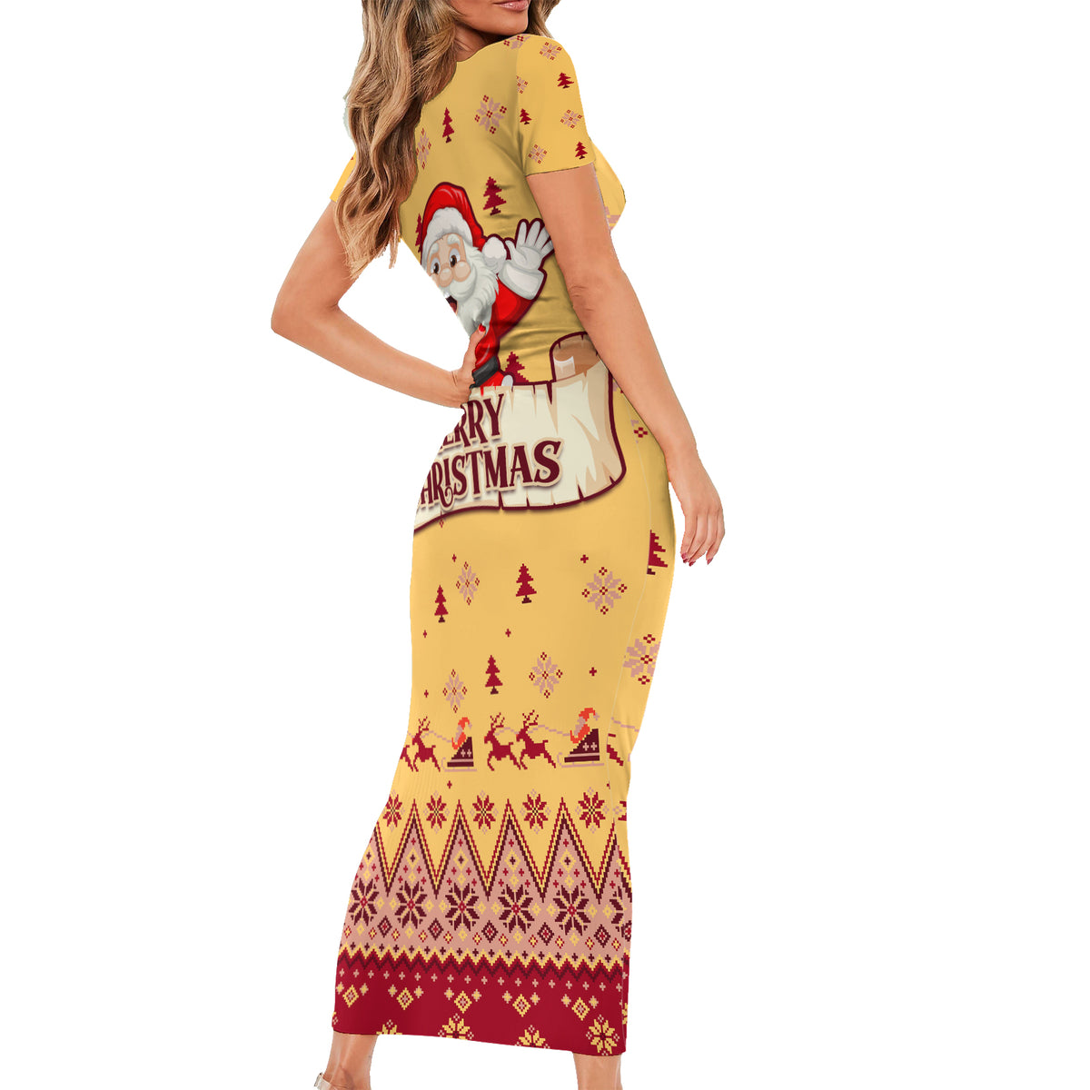 New Jersey Christmas Family Matching Short Sleeve Bodycon Dress and Hawaiian Shirt Cheerful Santa Claus Xmas Pattern - Wonder Print Shop