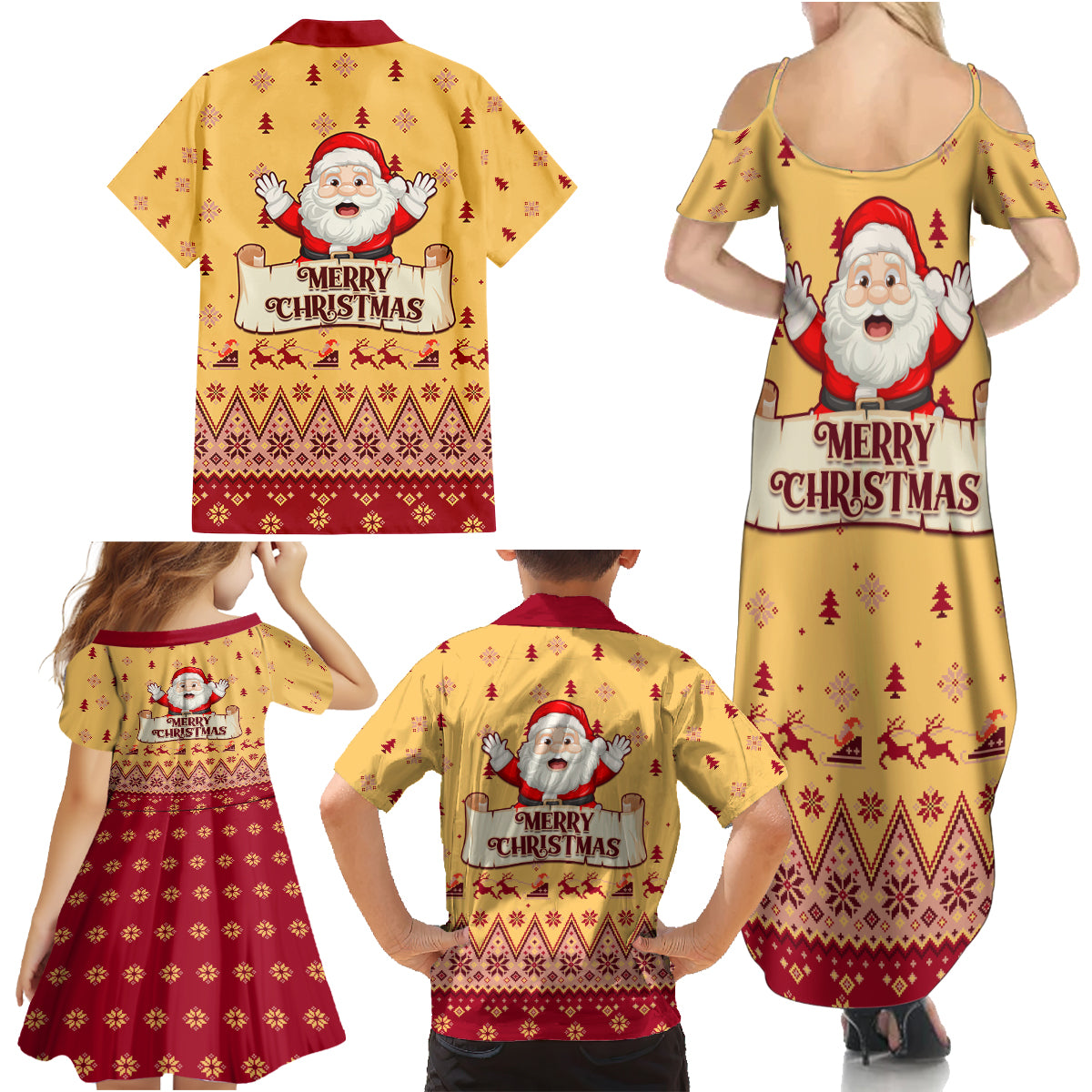 New Jersey Christmas Family Matching Summer Maxi Dress and Hawaiian Shirt Cheerful Santa Claus Xmas Pattern - Wonder Print Shop