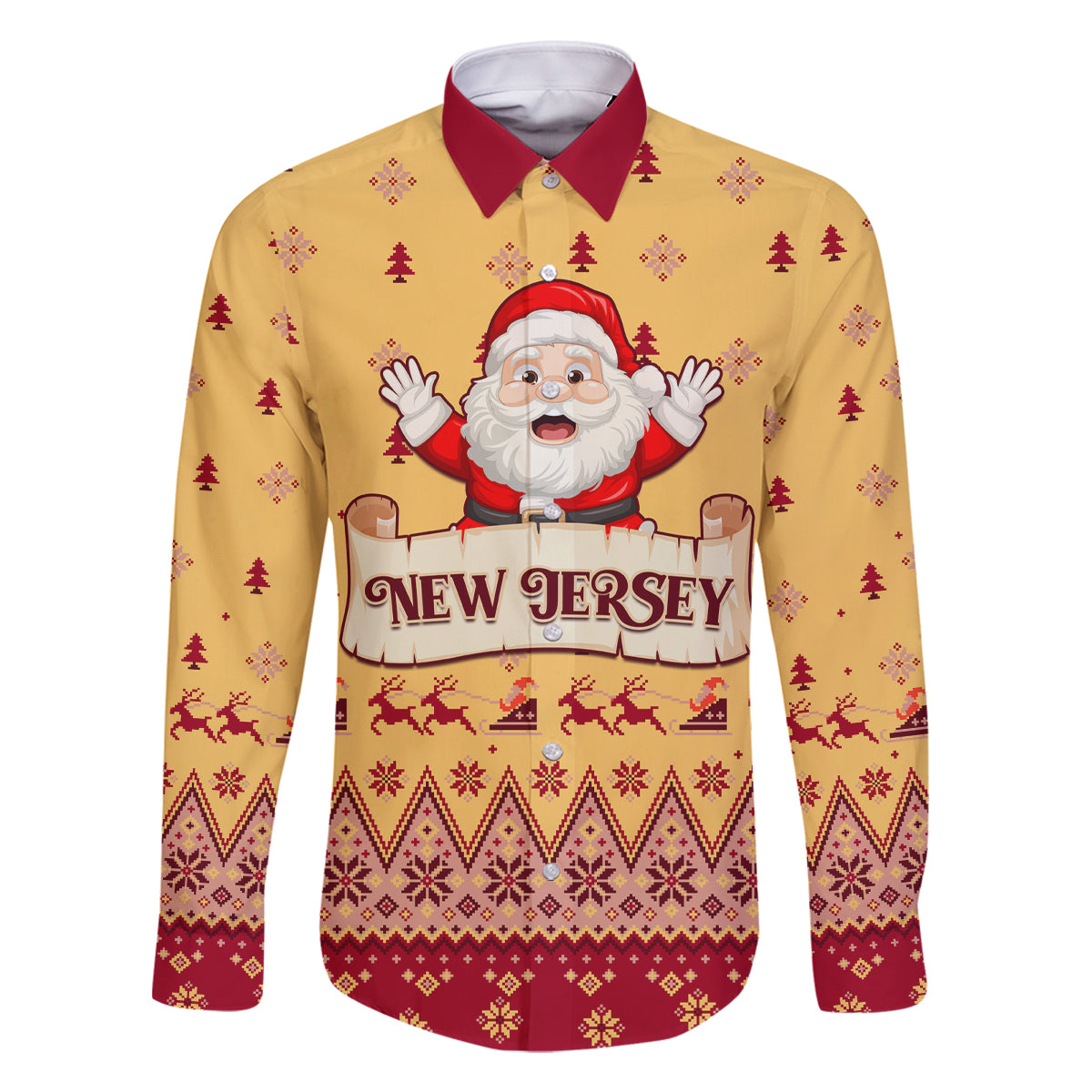 New Jersey Christmas Family Matching Summer Maxi Dress and Hawaiian Shirt Cheerful Santa Claus Xmas Pattern - Wonder Print Shop