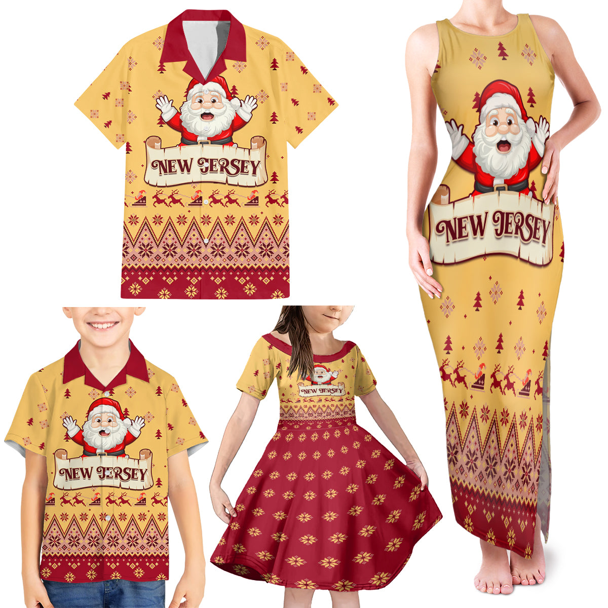 New Jersey Christmas Family Matching Tank Maxi Dress and Hawaiian Shirt Cheerful Santa Claus Xmas Pattern - Wonder Print Shop