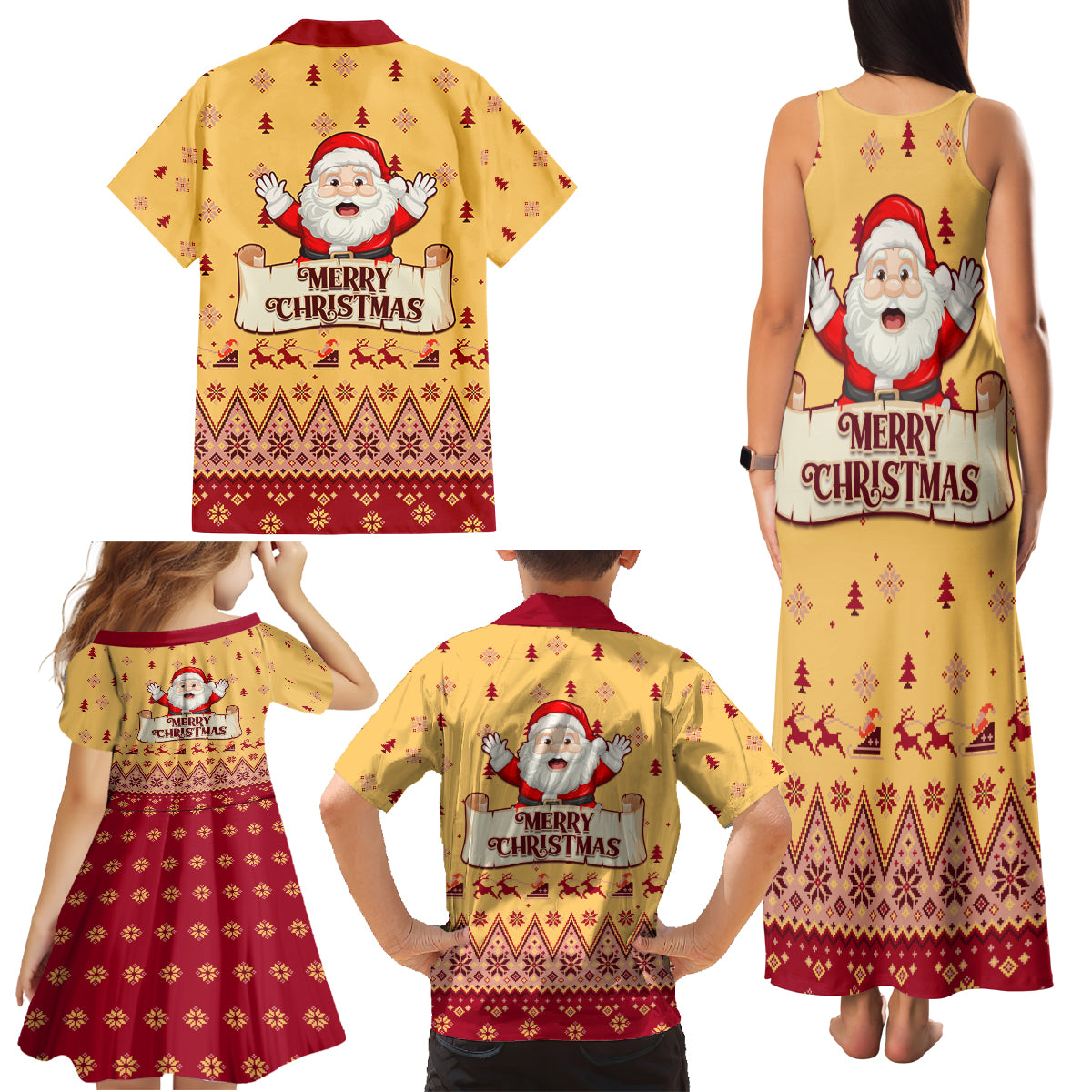 New Jersey Christmas Family Matching Tank Maxi Dress and Hawaiian Shirt Cheerful Santa Claus Xmas Pattern - Wonder Print Shop