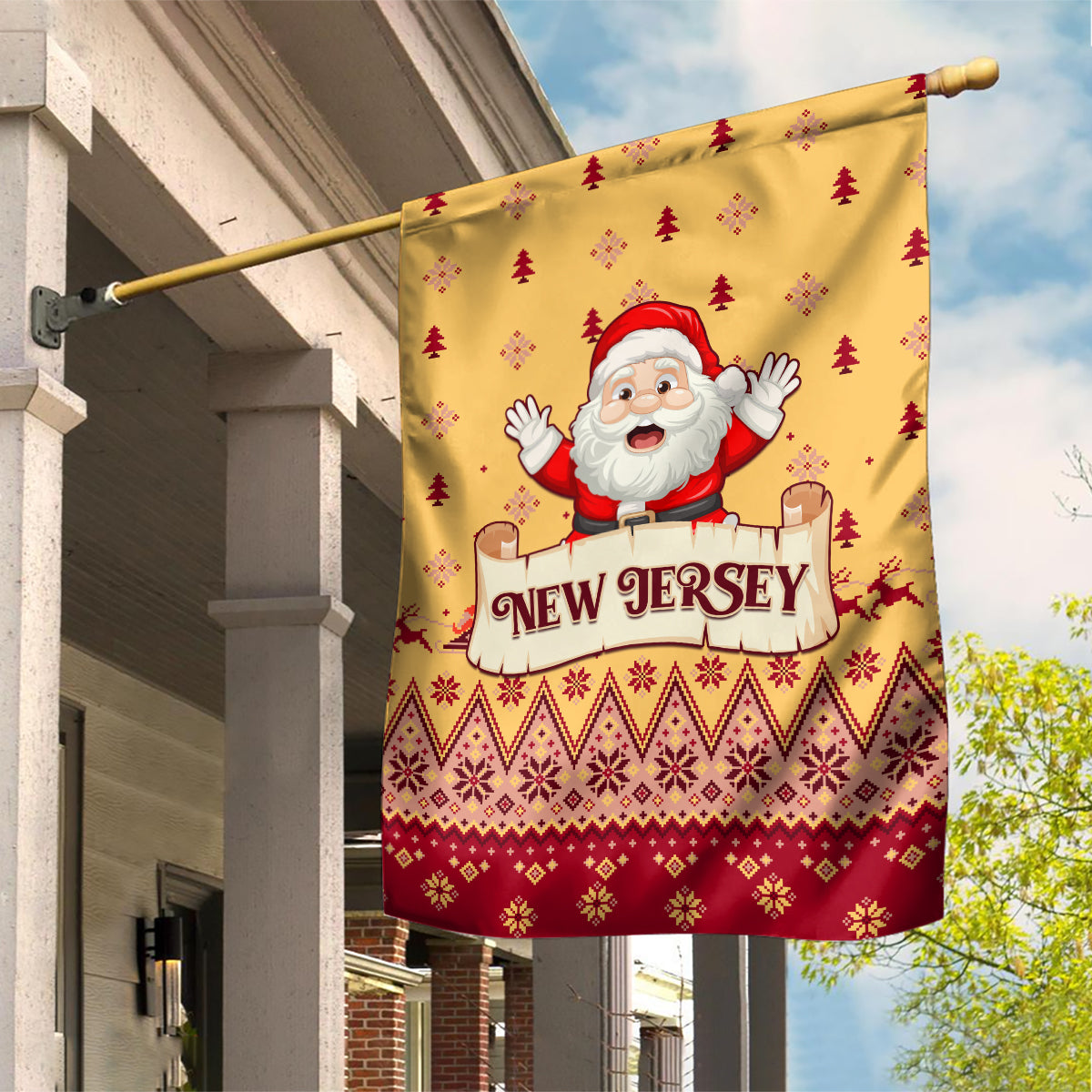 New Jersey Christmas Garden Flag Cheerful Santa Claus Xmas Pattern - Wonder Print Shop